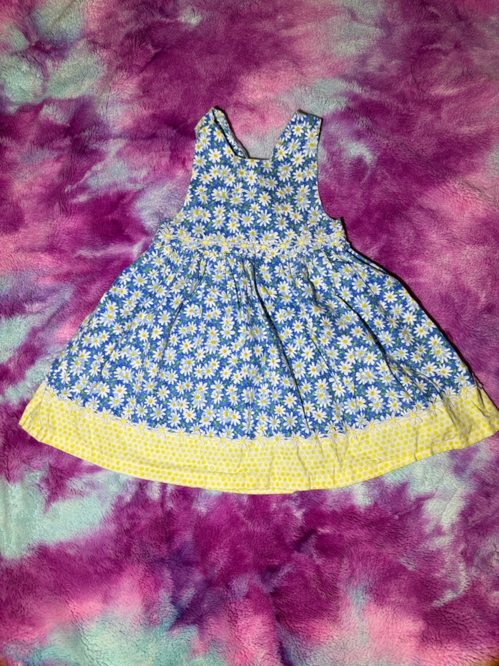 Trendy boutique Blue Daisy Sundress with Yellow Trim